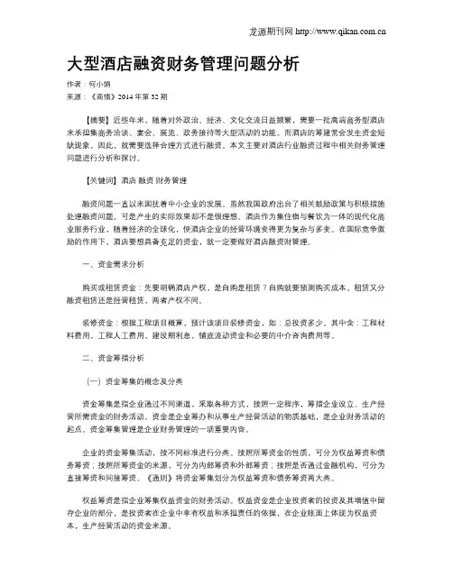 大型酒店融资财务管理问题分析