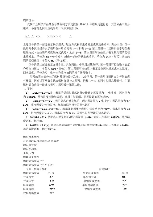 锅炉型号