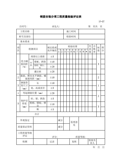 【工程常用表格】钢筋安装分项工程质量检验评定表