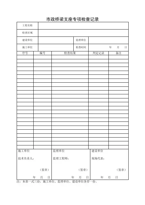 市政桥梁支座专项检查记录