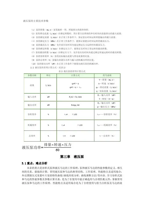 液压泵的技术参数