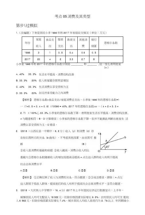 2019版高考政治一轮复习(A版)第1部分经济生活专题一生活与消费考点05消费及其类型(.docx