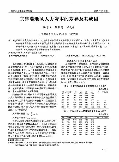 京津冀地区人力资本的差异及其成因