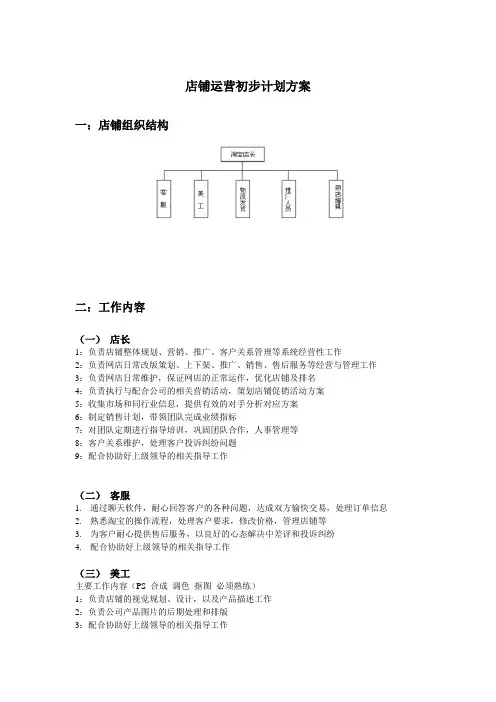 各种网络店铺运营初步计划方案