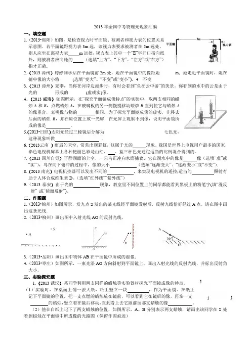 2013年全国中考物理光现象汇编1