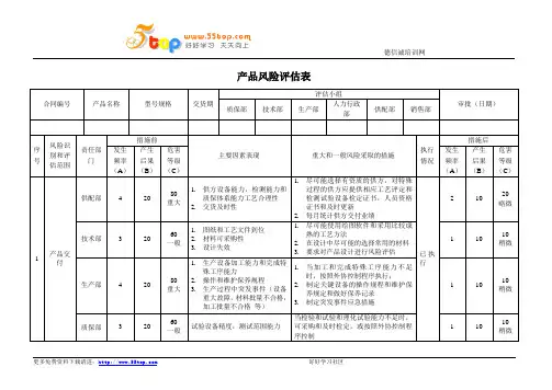产品风险评估表范例