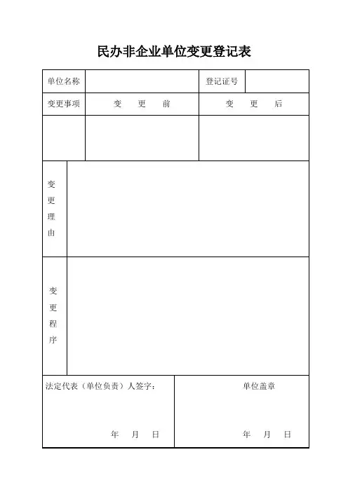 民办非企业单位变更登记表