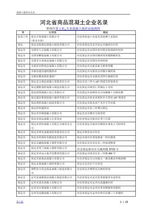 河北省商品混凝土企业名录