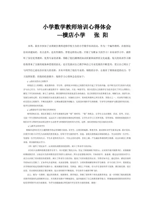 小学数学教师培训心得-横店小学 张 阳