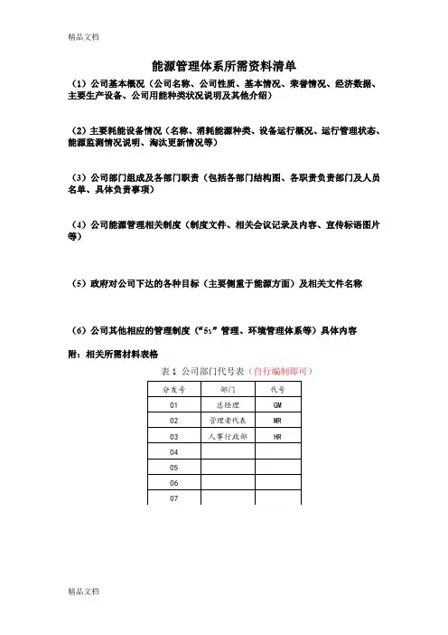 最新能源管理体系所需资料清单资料