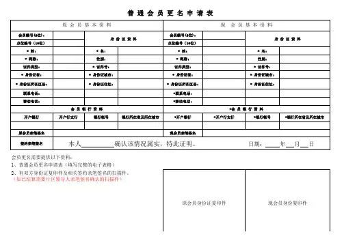 会员更名申请表(1)