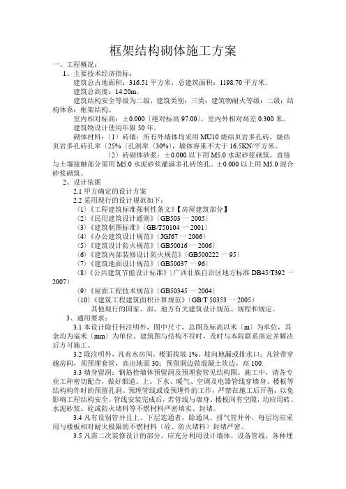 框架结构砌体施工方案