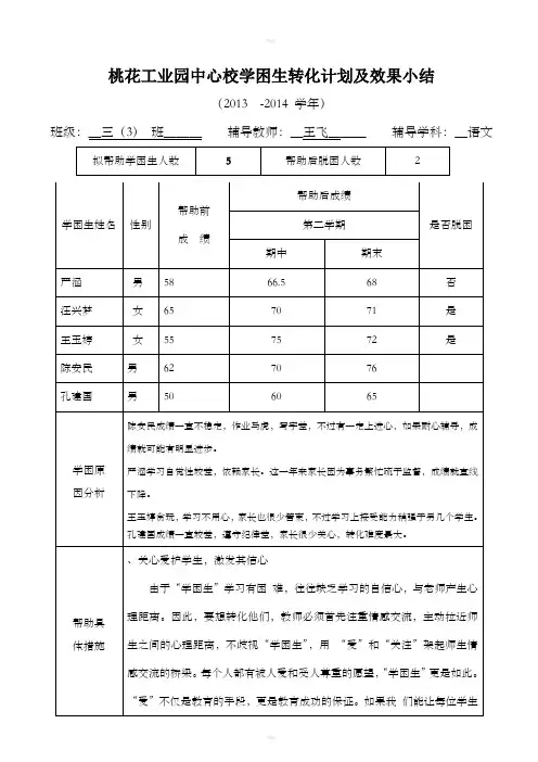 学困生转化计划及效果小结
