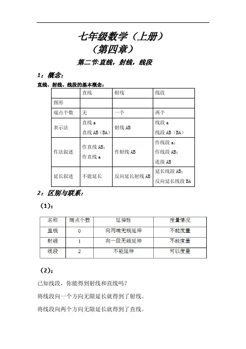 七年级数学(上册)直线,射线,线段