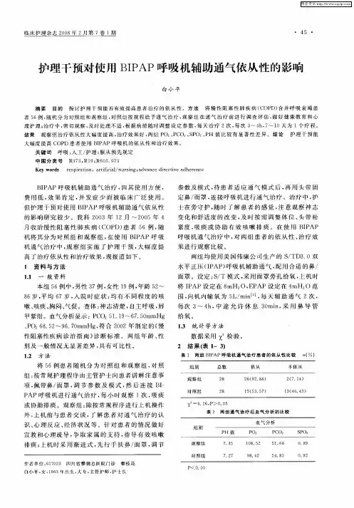 护理干预对使用BIPAP呼吸机辅助通气依从性的影响