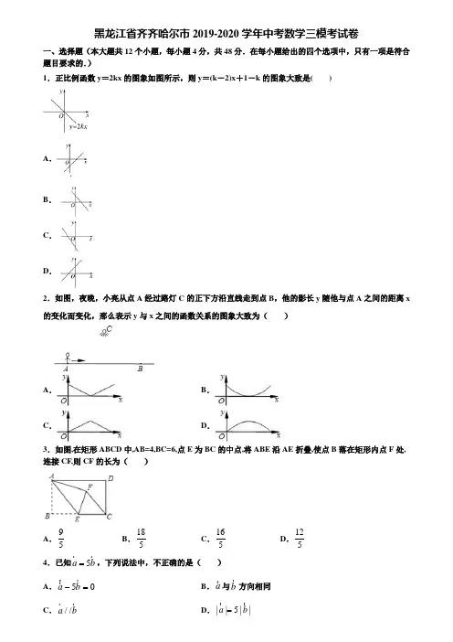 黑龙江省齐齐哈尔市2019-2020学年中考数学三模考试卷含解析