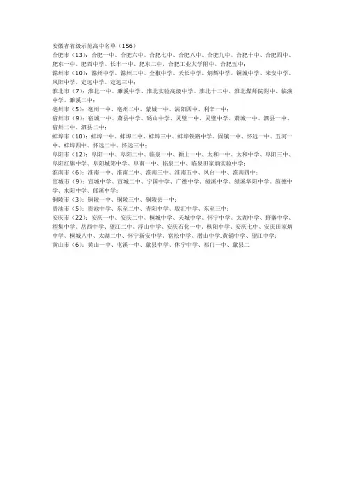 安徽省省级示范高中名单