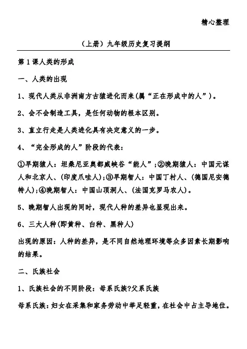 (上册)九年级历史复习提纲