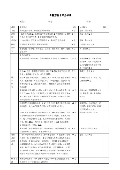 骨髓穿刺术评分标准