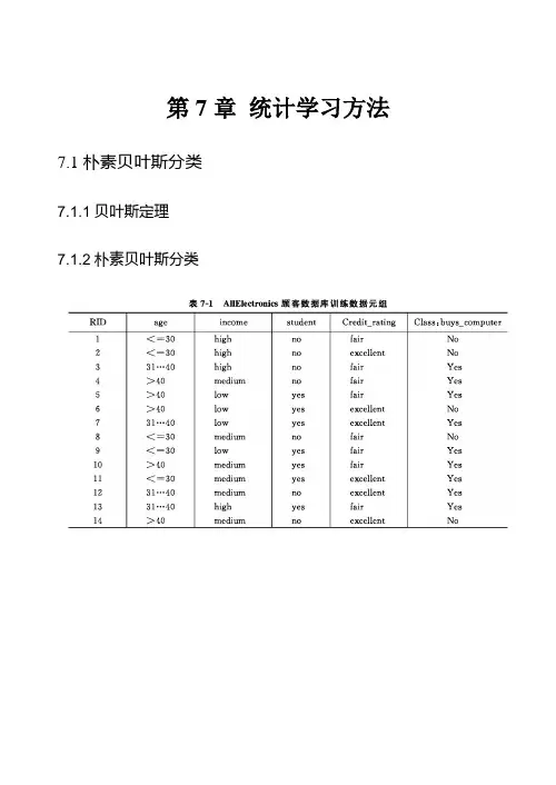 数据仓库与数据挖掘技术 第七章 统计学习