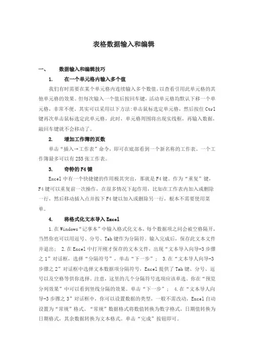 表格数据输入和编辑