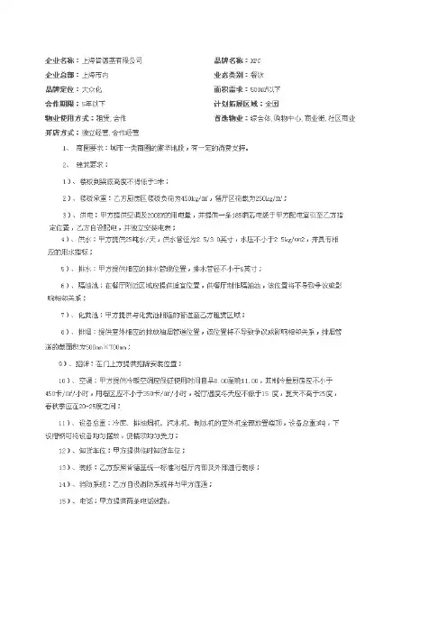 餐饮类品牌资料