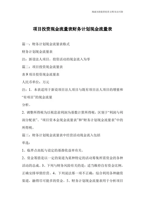 项目投资现金流量表财务计划现金流量表