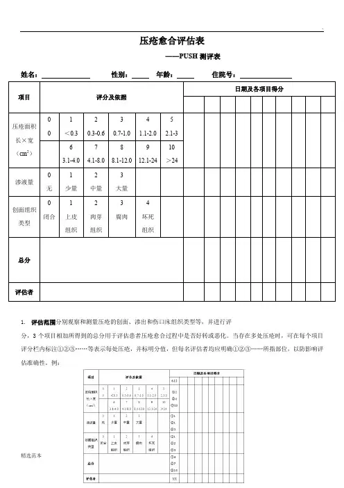 压疮愈合评估表