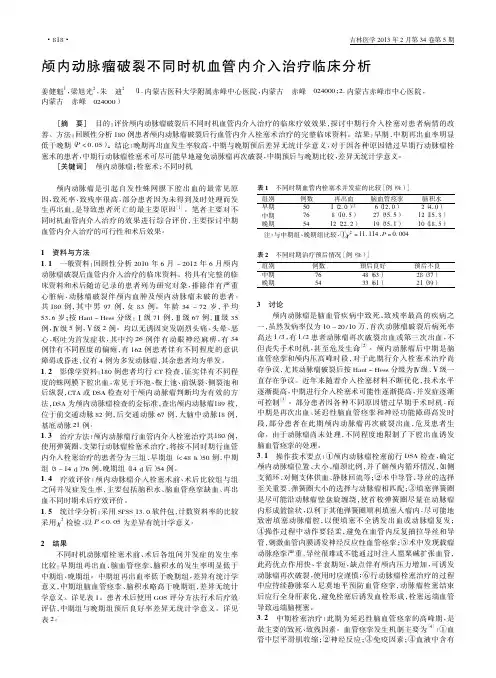颅内动脉瘤破裂不同时机血管内介入治疗临床分析姜健魁