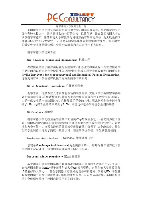 谢尔菲德大学优势专业一览