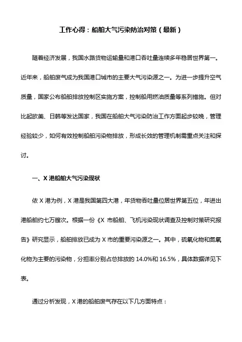 工作心得：船舶大气污染防治对策(最新)