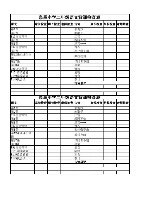 二年级背诵检查表