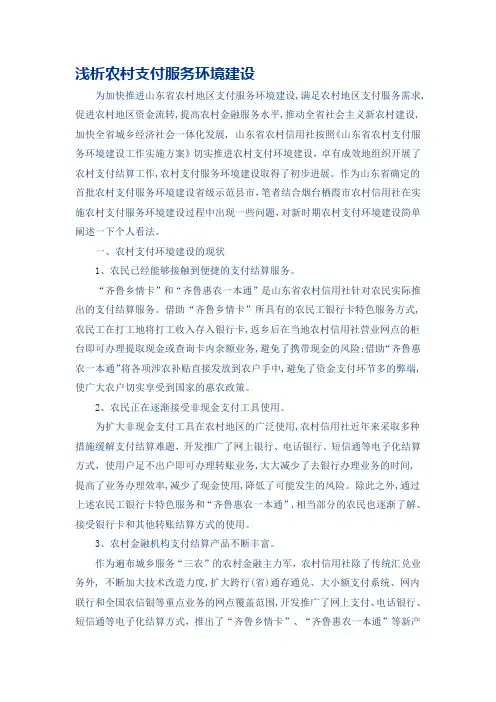 浅析农村支付服务环境建设