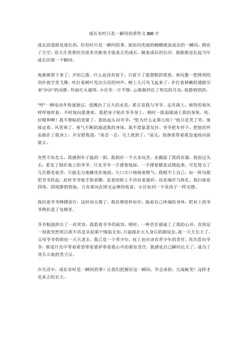 成长有时只是一瞬间的事作文800字