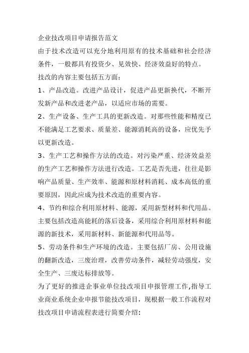 企业技改项目申请报告范文