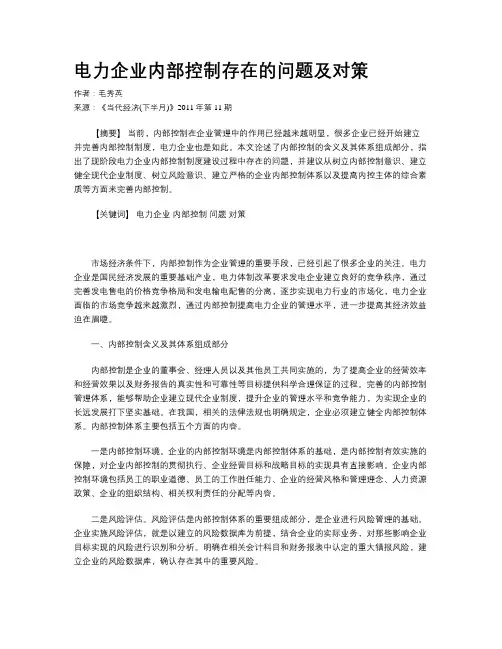 电力企业内部控制存在的问题及对策