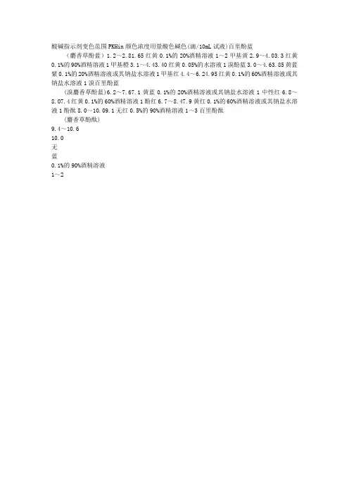 酸碱指示剂及其变色范围