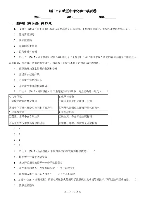 阳江市江城区中考化学一模试卷