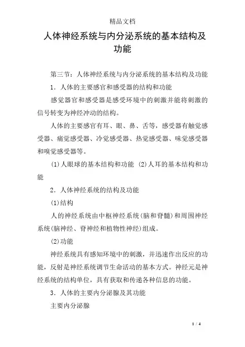 人体神经系统与内分泌系统的基本结构及功能