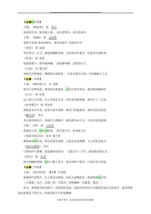 最新小学语文1-6年级古诗词大全人教版(带译文打印版)