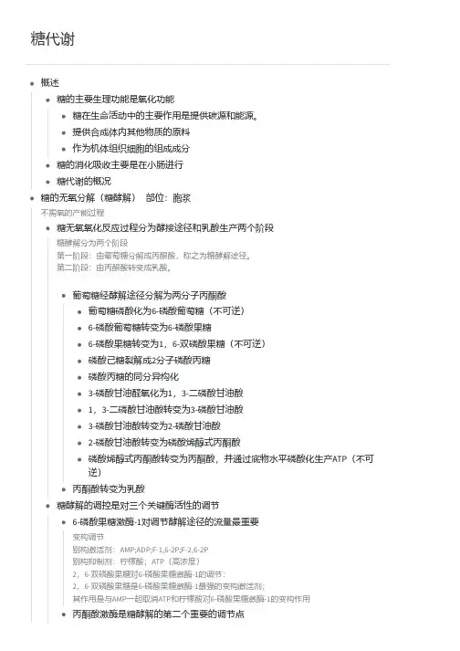 糖代谢思维导图