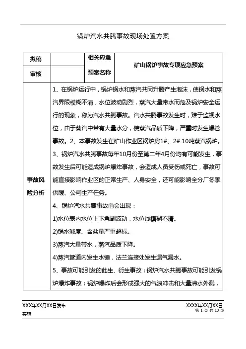锅炉汽水共腾事故现场处置方案