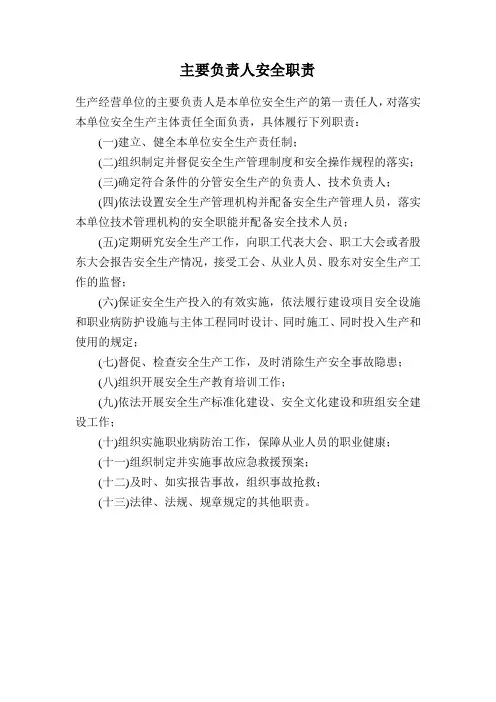 (完整版)主要负责人安全职责