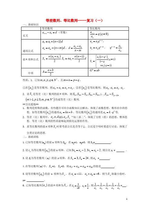 高中数学第2章数列第17课时等差等比数列复习(一)教学案苏教版5.
