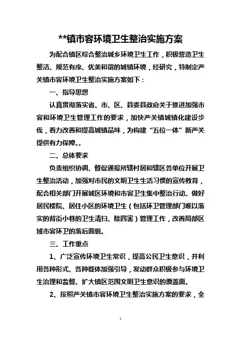 镇市容环境卫生整治实施方案