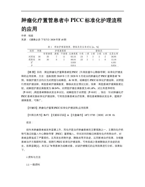 肿瘤化疗置管患者中PICC标准化护理流程的应用