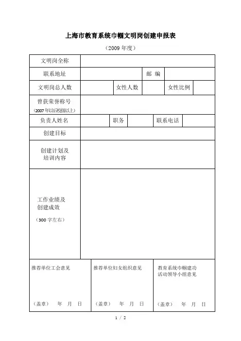 2019年上海市教育系统巾帼文明岗创建申报表