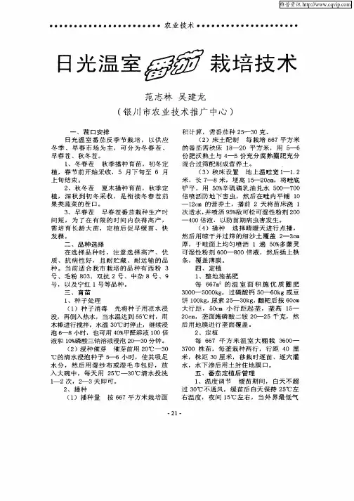 日光温室番茄栽培技术