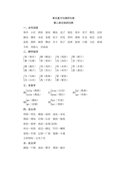 部编版三年级语文上册  第二单元知识归类