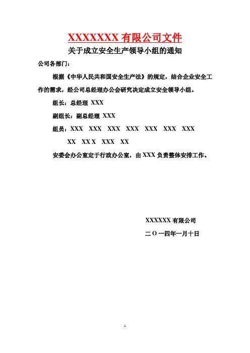 安全生产小组成立及安全生产管理架构图